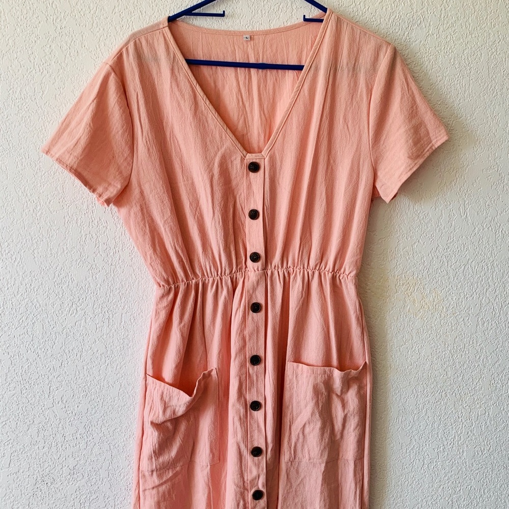 Salmon midi dress with pockets